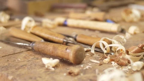 Woodwork bench with many tools 4k Stock Footage 86000505
