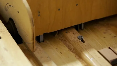 Woodwork - carpenter working with plane and wood plank at workshop Stock Footage 81485818