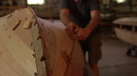 Woodwork Carpentry to restore Chris Craft boat Stock Footage 40540960
