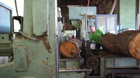 Woodwork industry lumber mill loading logs Stock Footage 46913902