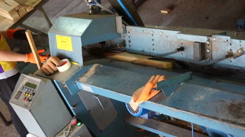 Woodwork industry machine for cutting planks slow motion Stock Footage 46711567