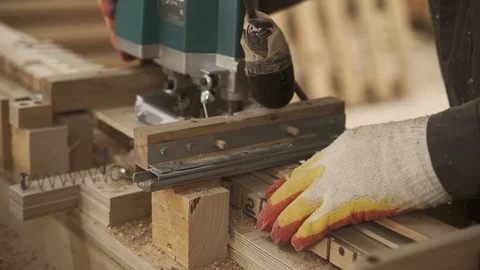Woodwork on the machine Stock Footage 128369697