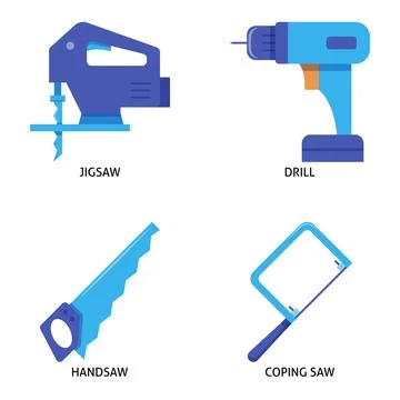 Woodwork tools flat icon set Stock Illustration