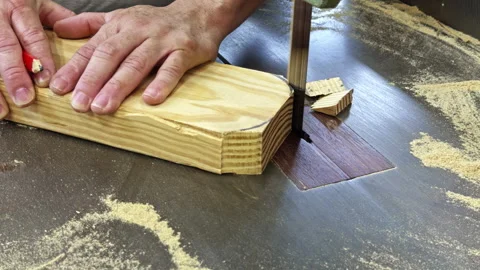 Woodworker Cutting Wood in Workshop Video stock 337549003