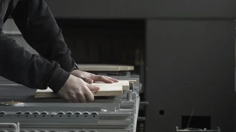 Woodworker hands installing component on cnc machine in work process at workshop 動画素材 87956982