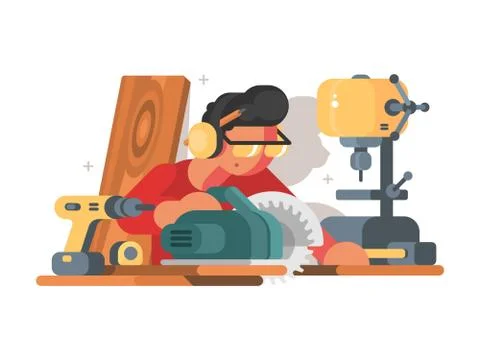 Woodworker man at workplace Stock Illustration
