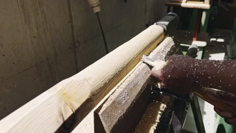 Woodworker Planing Wood in Workshop Stock-Footage 337552295