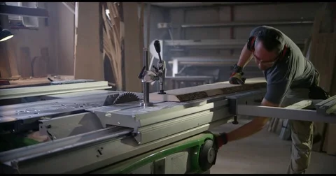 Woodworker Working With Wood On Circular Saw Stock Footage 74603897