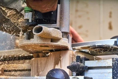 Woodworking and carpentry production. Part of a wooden drawer made with a m.. Stock Photos