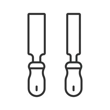 Woodworking chisel tools icon in line design. Chisel, tool, carpentry Stock Illustration