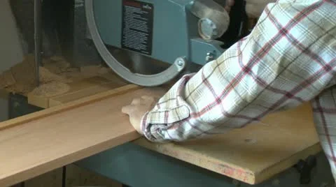 Woodworking: cross cut using a radial arm saw with sound Stock Footage 20528027