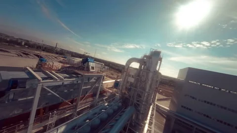 Woodworking factory - technological lines, pipelines, tall pipes, workshops Stock Footage 161993524
