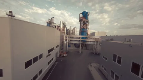 Woodworking factory - technological lines, pipelines, tall pipes, workshops Stock Footage 161994339