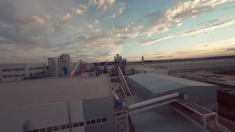 Woodworking factory - technological lines, pipelines, tall pipes, workshops Stock Footage 161995287