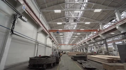 Woodworking factory workshop and making wooden molds, automatic machines, girder Stock Footage 157097698