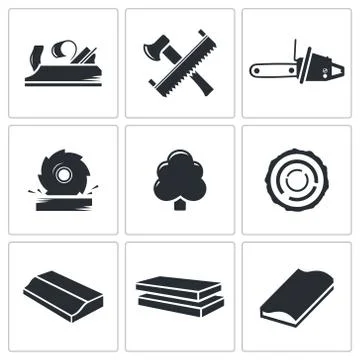 Woodworking icons set Stock Illustration