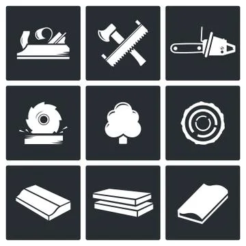 Woodworking icons set Stock Illustration