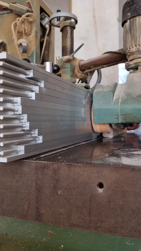 Woodworking - industrial machine at work inside a carpentry - vertical video 스톡 동영상 171516218