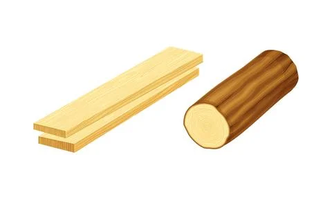 Woodworking industry materials set. Logs and planks cartoon vector illustration Stock Illustration