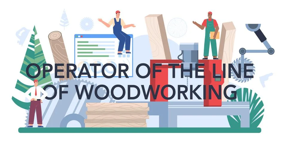 Woodworking line operator typographic header. Wood industry, forestry 스톡 일러스트