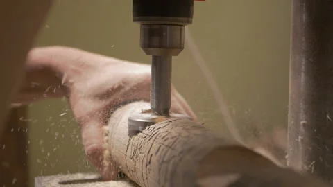 Woodworking Machine. Woodwork. Drilling Stock Footage 93237097