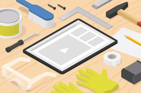 Woodworking Online Tutorial Isometric Illustration Stock Illustration