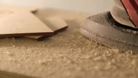 Woodworking with power tools. a worker cuts a wooden product. Video stock 265061828