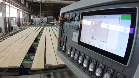 Woodworking production with computerized automatic equipment. Stock Footage 172205530