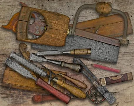 Woodworking tools over bench Foto stock