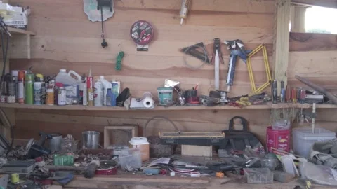 Woodworking Tools in Toolshed Hung against the Wall 動画素材 221572432