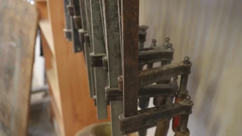 Woodworking tools in a workshop 스톡 동영상 227857431