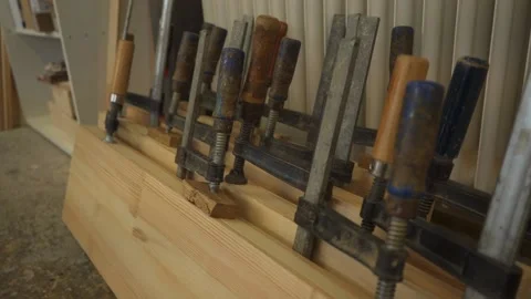 Woodworking tools in a workshop 스톡 동영상 227857451