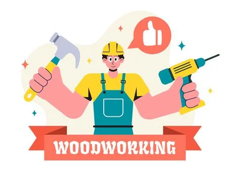 Woodworking Vector Illustration featuring Modern Craftsmen and Workers Prod.. Stock Illustration