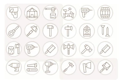 Woodworking Visual Pack containing 24 Thin Line Editable Vector Icons Stock Illustration