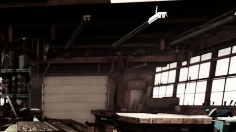 Woodworking Workshop Filled With Natural Light and Tools on a Sunny Afternoon Stock Footage 344950775