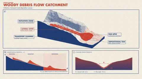 Woody Debris Flow Catchment Zone Diagram Two Ink Print Видео 343817908