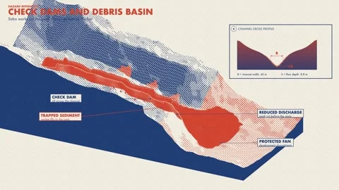 Woody Debris Flow Check Dam Mitigation Diagram Two Ink Print Stock Footage 343818112