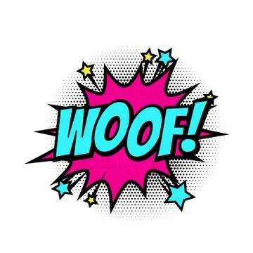 Woof comic text bubble vector isolated color icon Stock Illustration