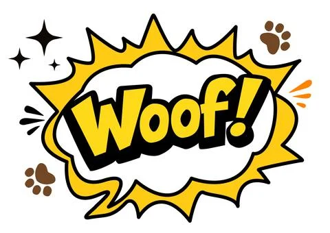 Woof text speech bubble. Comic text Woof on speech bubble. Stock Illustration