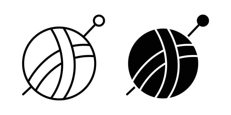 Wool ball icon linear versions pack on white background Stock Illustration