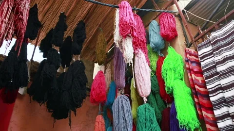 Wool balls for weaving Arabian carpets. Concept of travel. Video stock 138832171