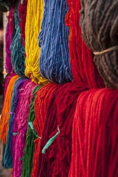 Wool for drying in the dyers' souk, colours, basic colours, presentation Stock Photos