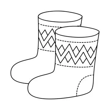 Wool felt boots doodle style. Warm winter shoes, Hand drawn black and white Stockillustratie