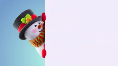 Wool felt snowman pops in from the left, waves a red mitten Stock Footage 318421015