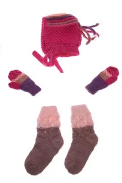 Wool hat, gloves and socks Stock Photos