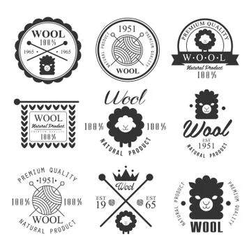 Wool labels and elements. Stickers, emblems natural wool products Illustrazione stock