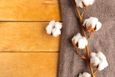 Wool material on wooden background texture, rustic background copy space Stock Photos
