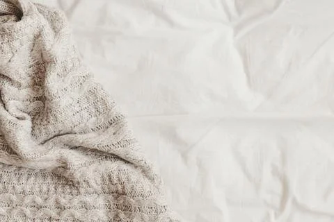 Wool plaid white bedsheet. High quality and resolution beautiful photo concept Stock Photos