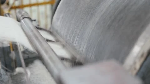 Wool processing, carding machine in action Stock Footage 148704912