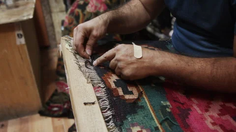 Wool Rug Carpet being Handmade Stock Footage 268753315